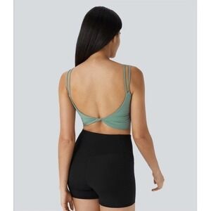 NWT Halara Double Straps Backless Twisted Cropped Tank Top Bra Medium Green